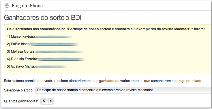 Lista de sorteados