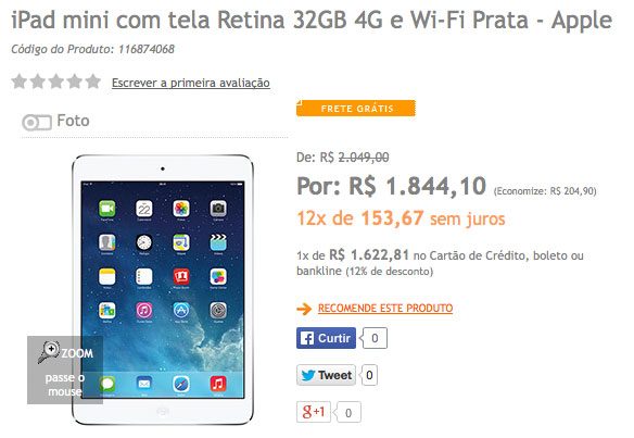 Preço iPad mini Retina