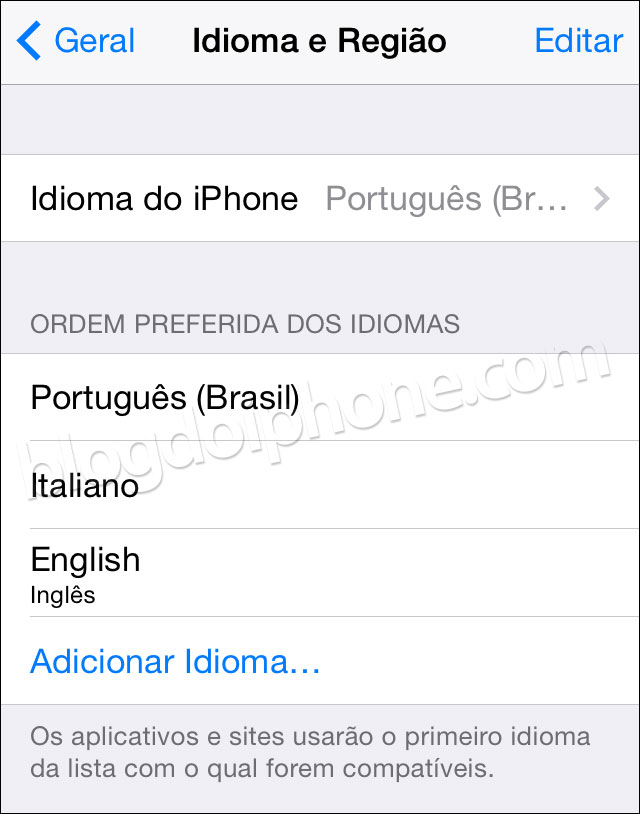 iOS 8 — Idiomas alternativos