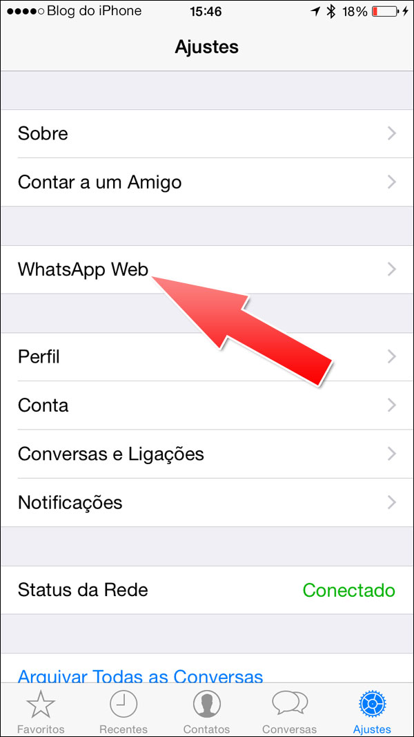 Tela WhatsApp Web no iPhone