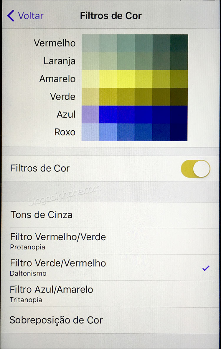 iOS 10 Filtros de cor