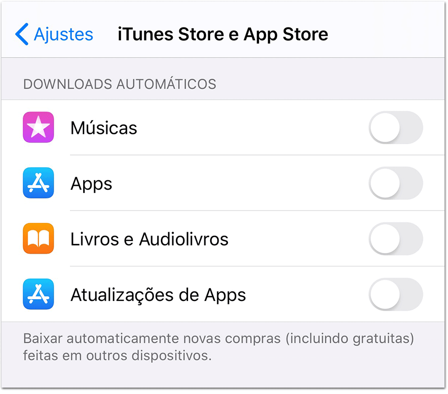 Tela Ajustes iOS