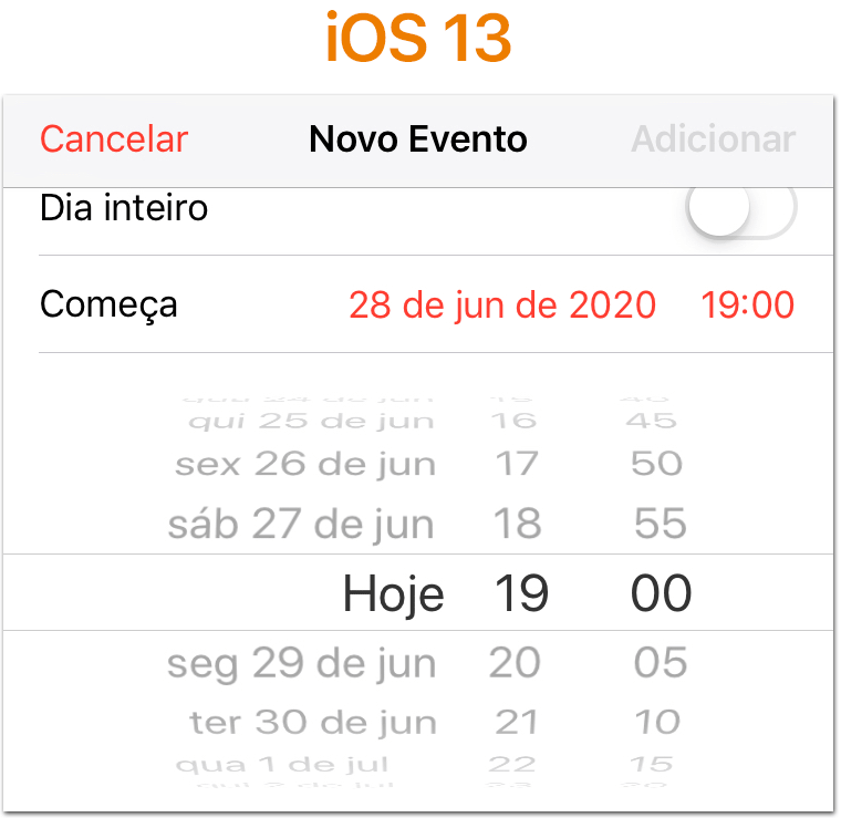 iOS 13 Seletor de data