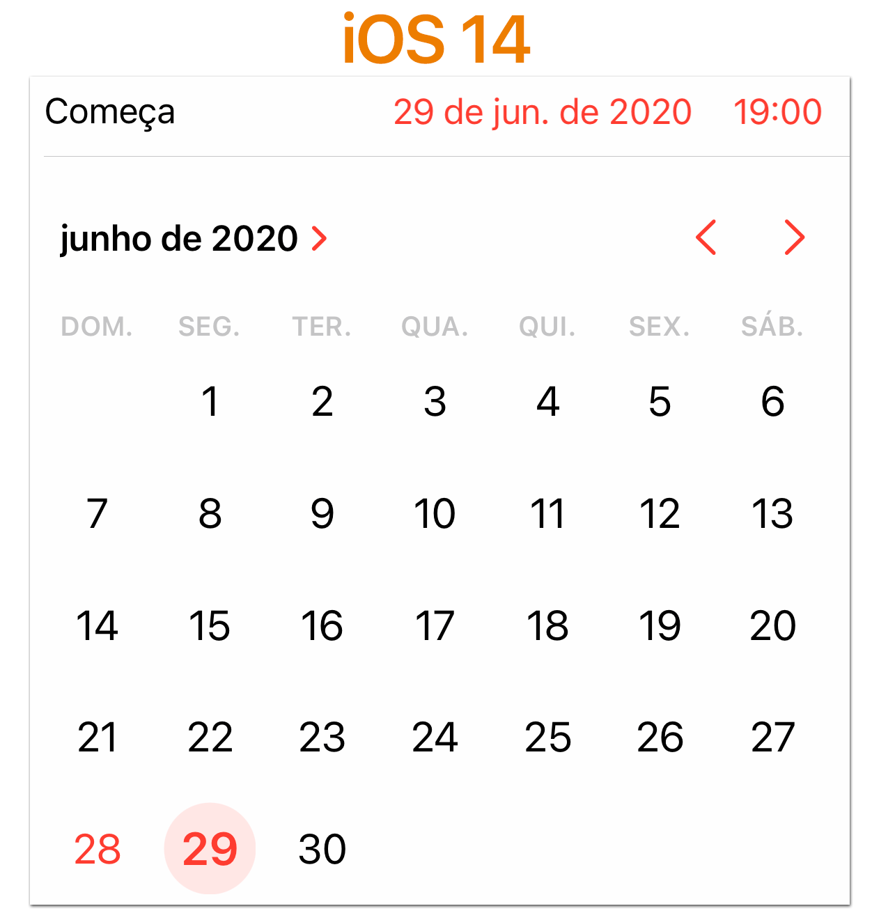 iOS 14 Seletor de data