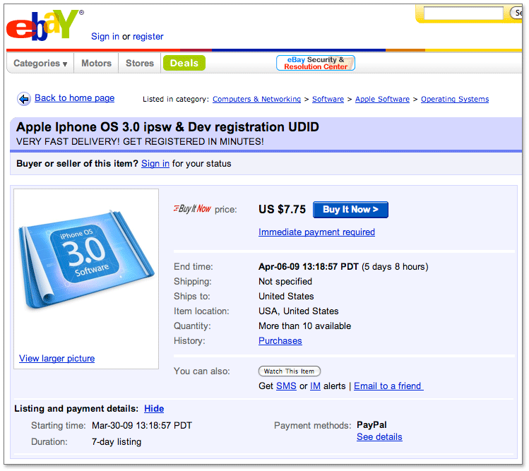 Venda de licenças no eBay
