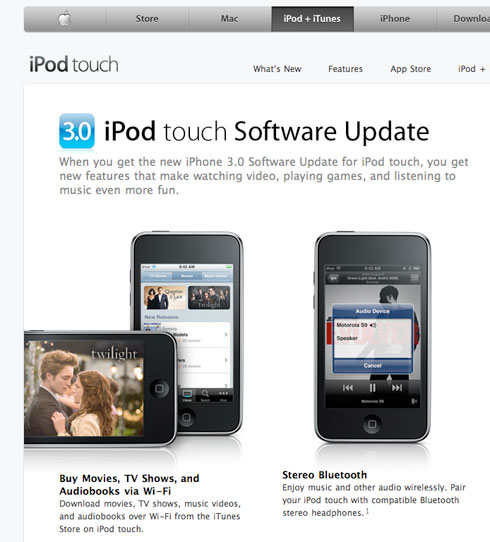 iPod touch na página da Apple