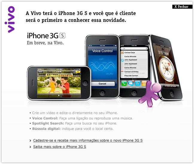 iPhone 3G S no site da Vivo