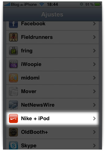Configurações do Nike+