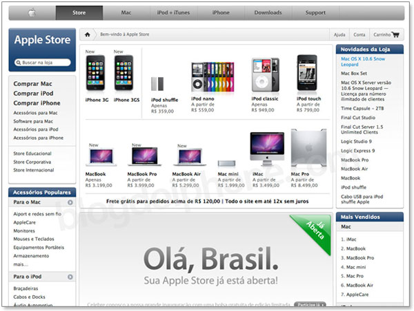 Página de abertura da Apple Store Online brasileira