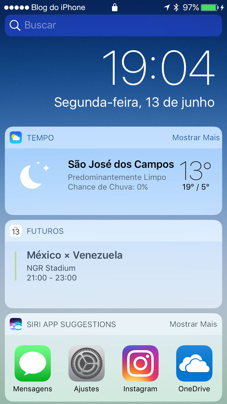 iOS 10 tela bloqueada widgets