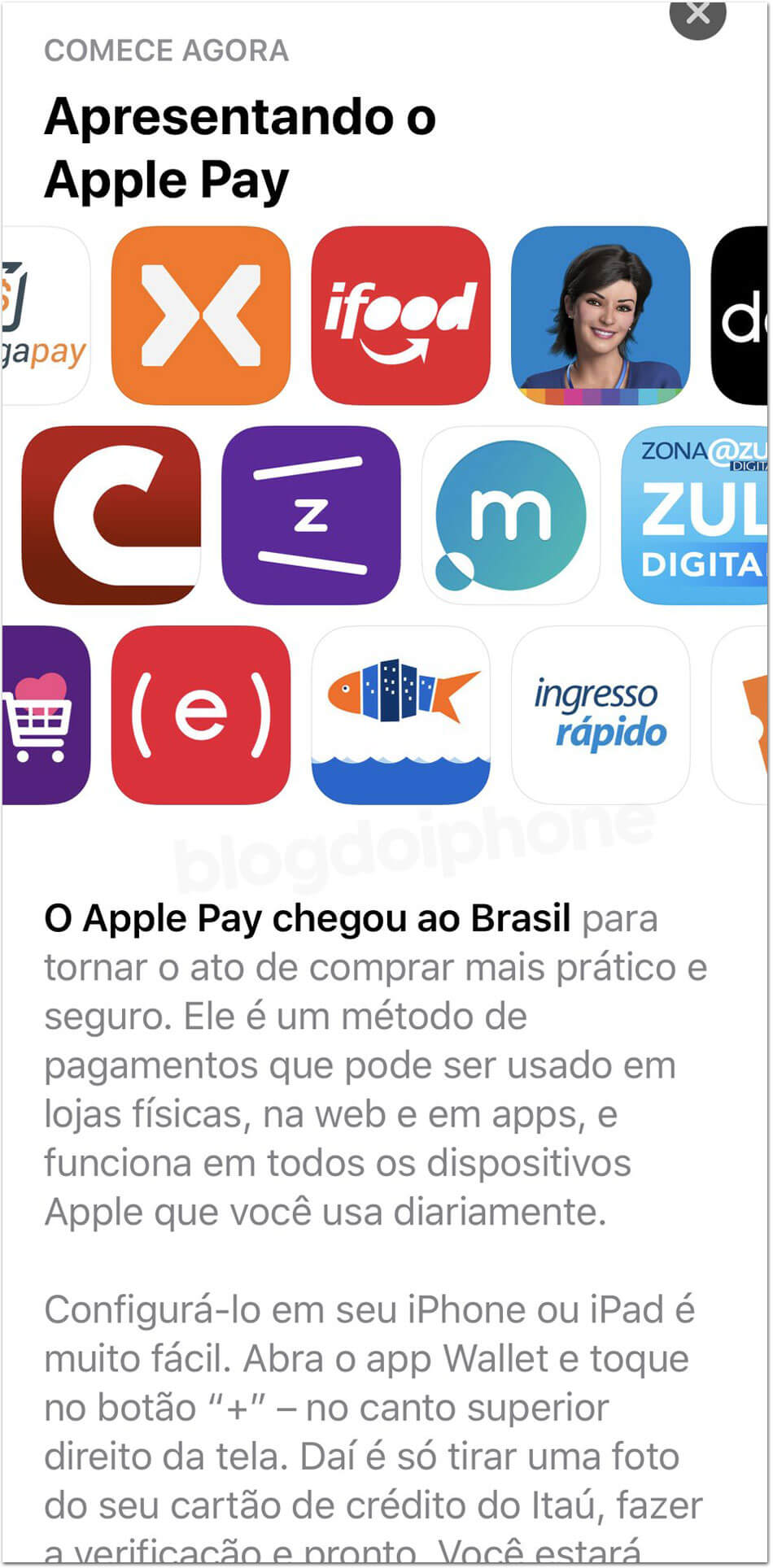 aplicativos compatíveis com o Apple Pay