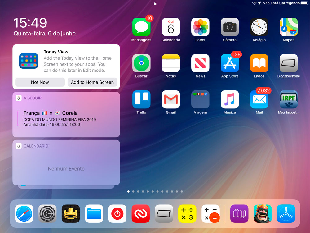 tela de ícones do iPad