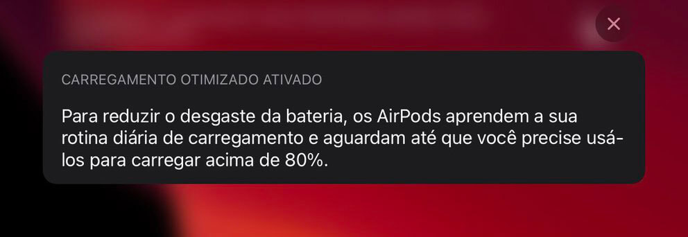 iOS 14 Carregamento otimizado AirPods