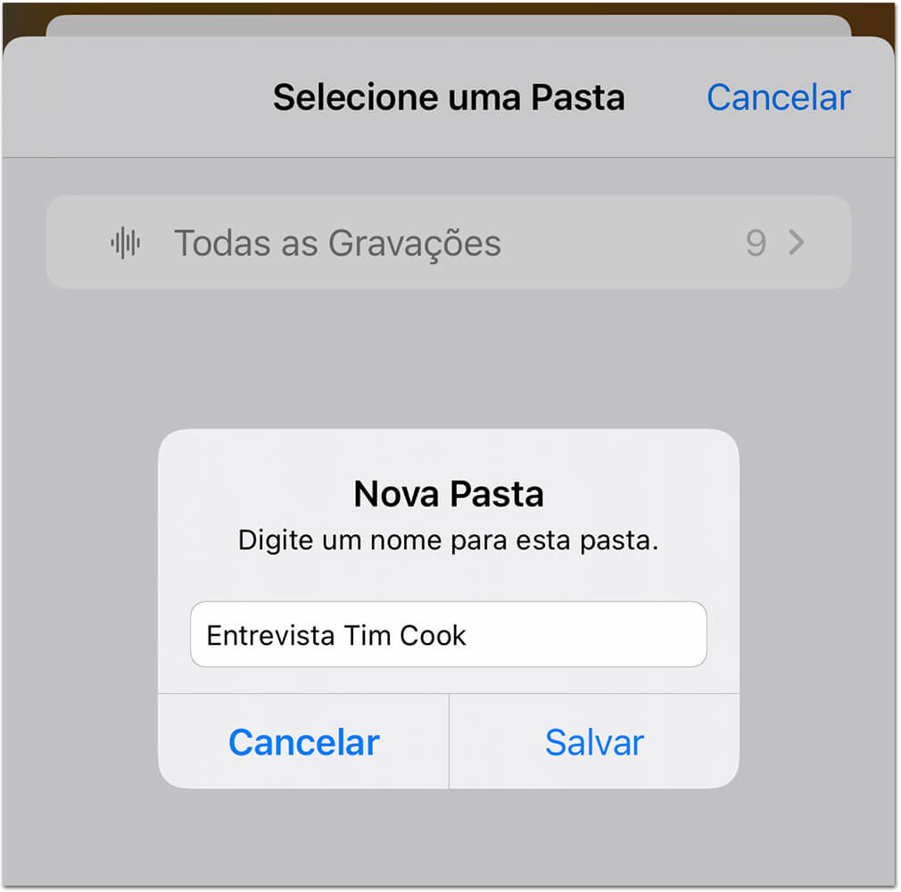 iOS 14 Pastas Gravador