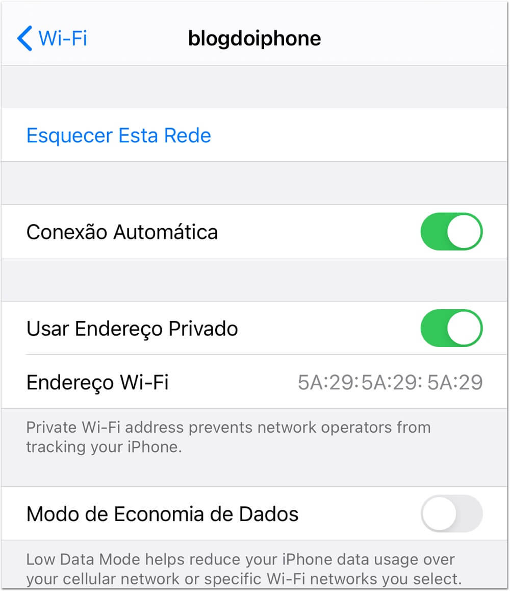 iOS 14 Endereço Privado Wi-FI