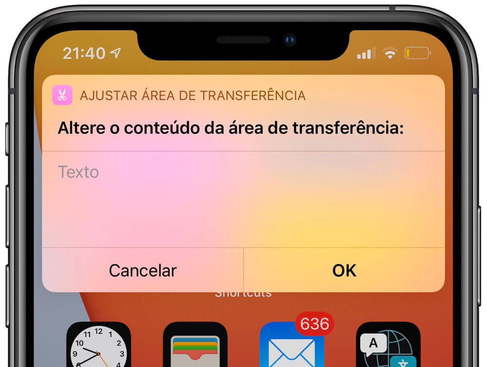 iOS 14 notificação Atalhos
