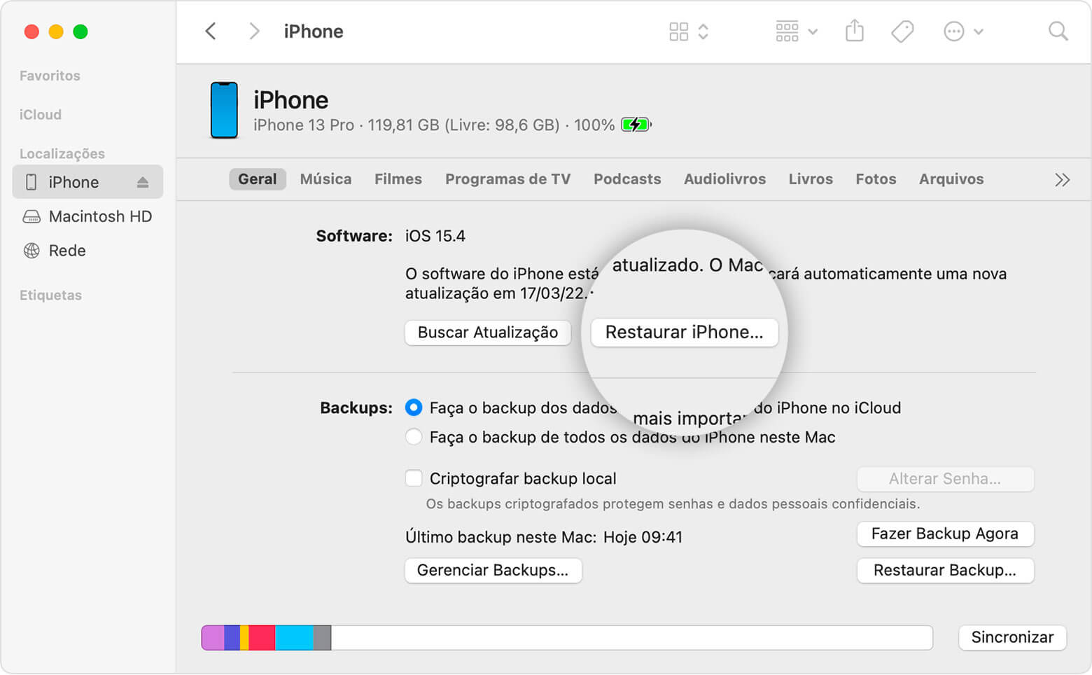 Restaurar iPhone no Mac