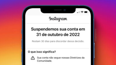 Mensagem de Instagram suspenso na tela do celular