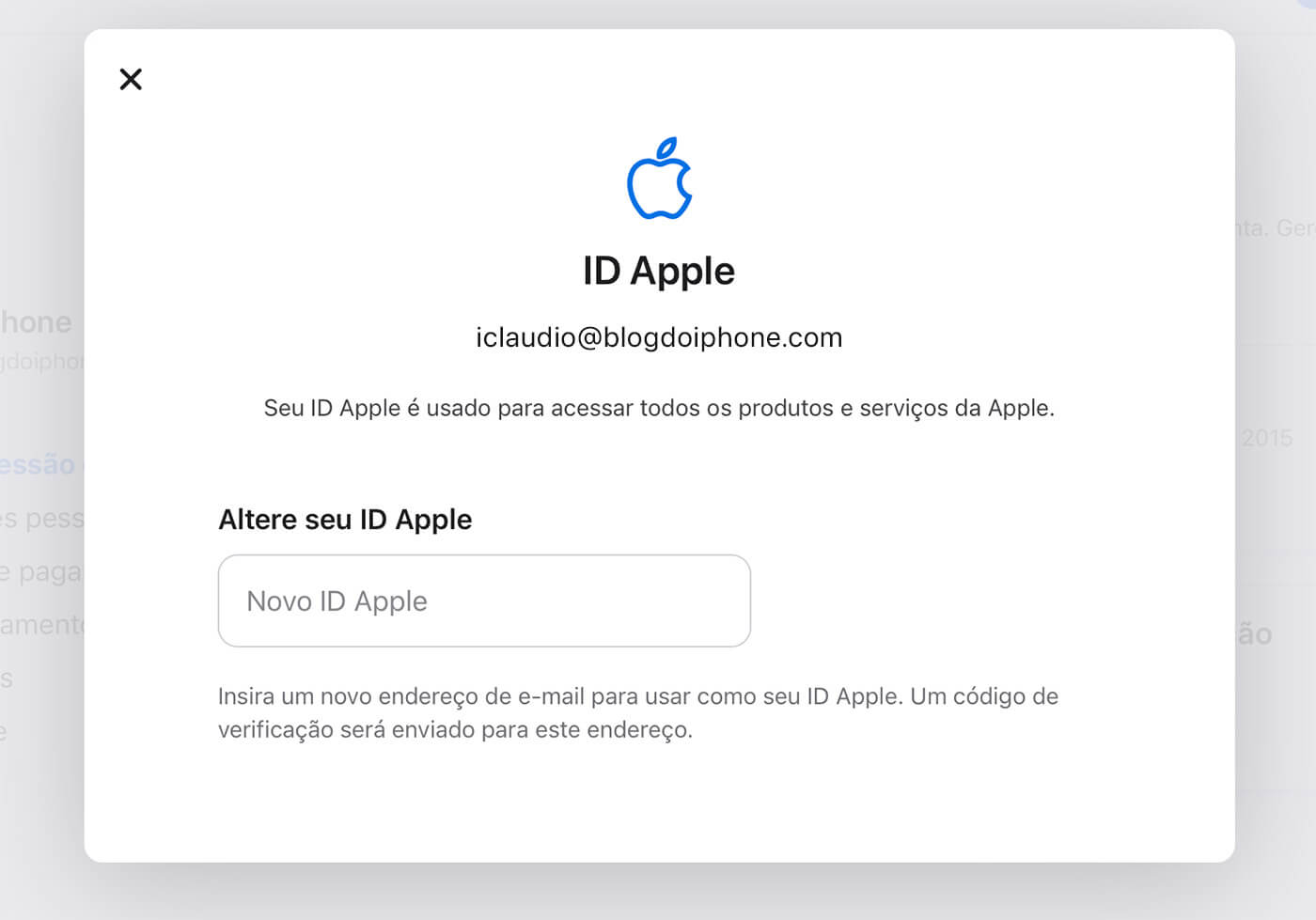 Mudar o e-mail do iCloud / ID Apple