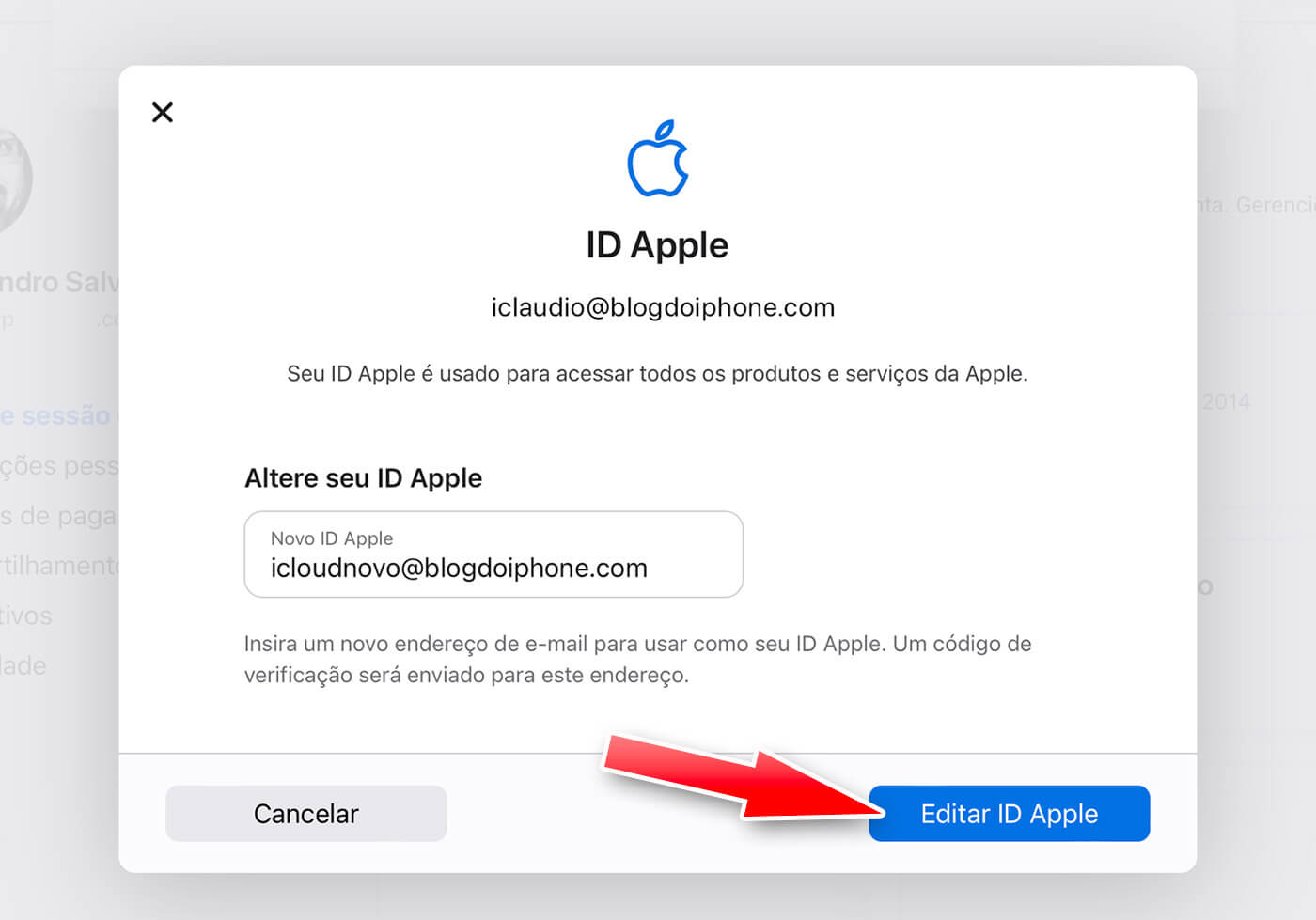 Mudar o e-mail do iCloud / ID Apple