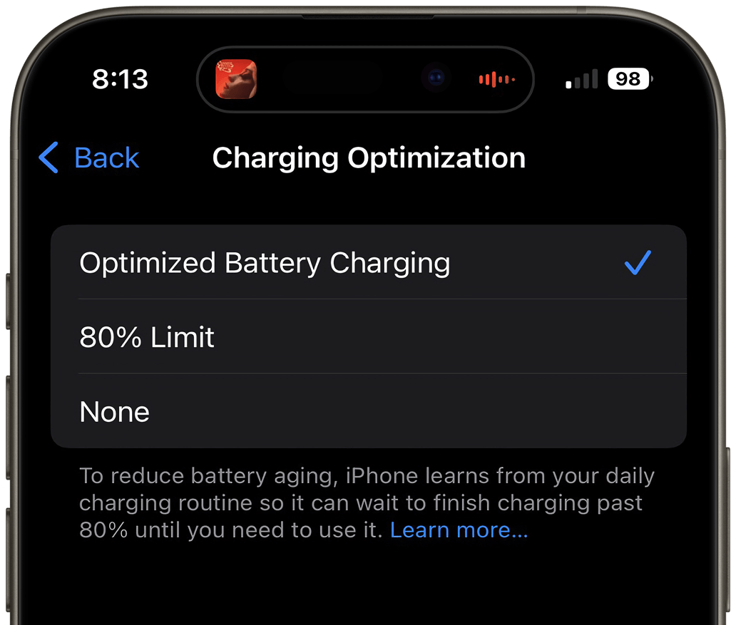 Charge Optimisée iPhone 15