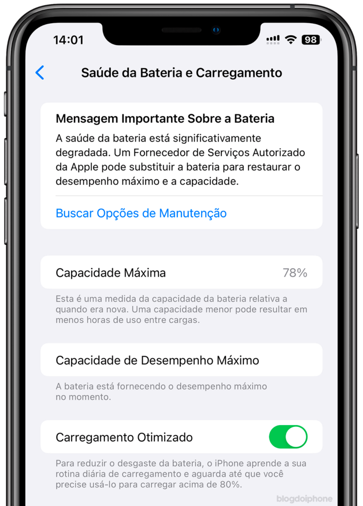 saude da bateria iPhone