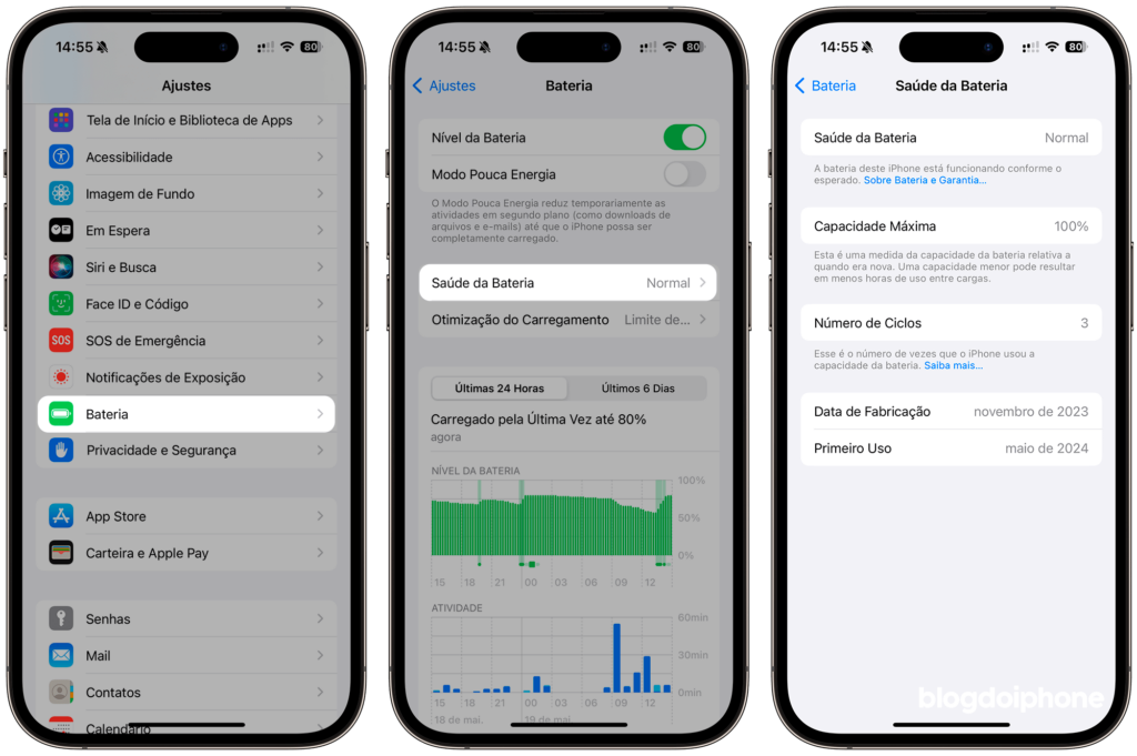 Saúde da Bateria Ajustes iPhone 15