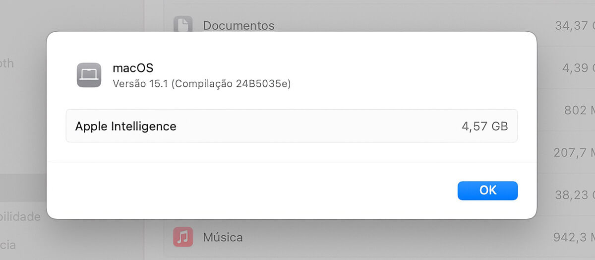 Tamanho da Apple Intelligence no macOS