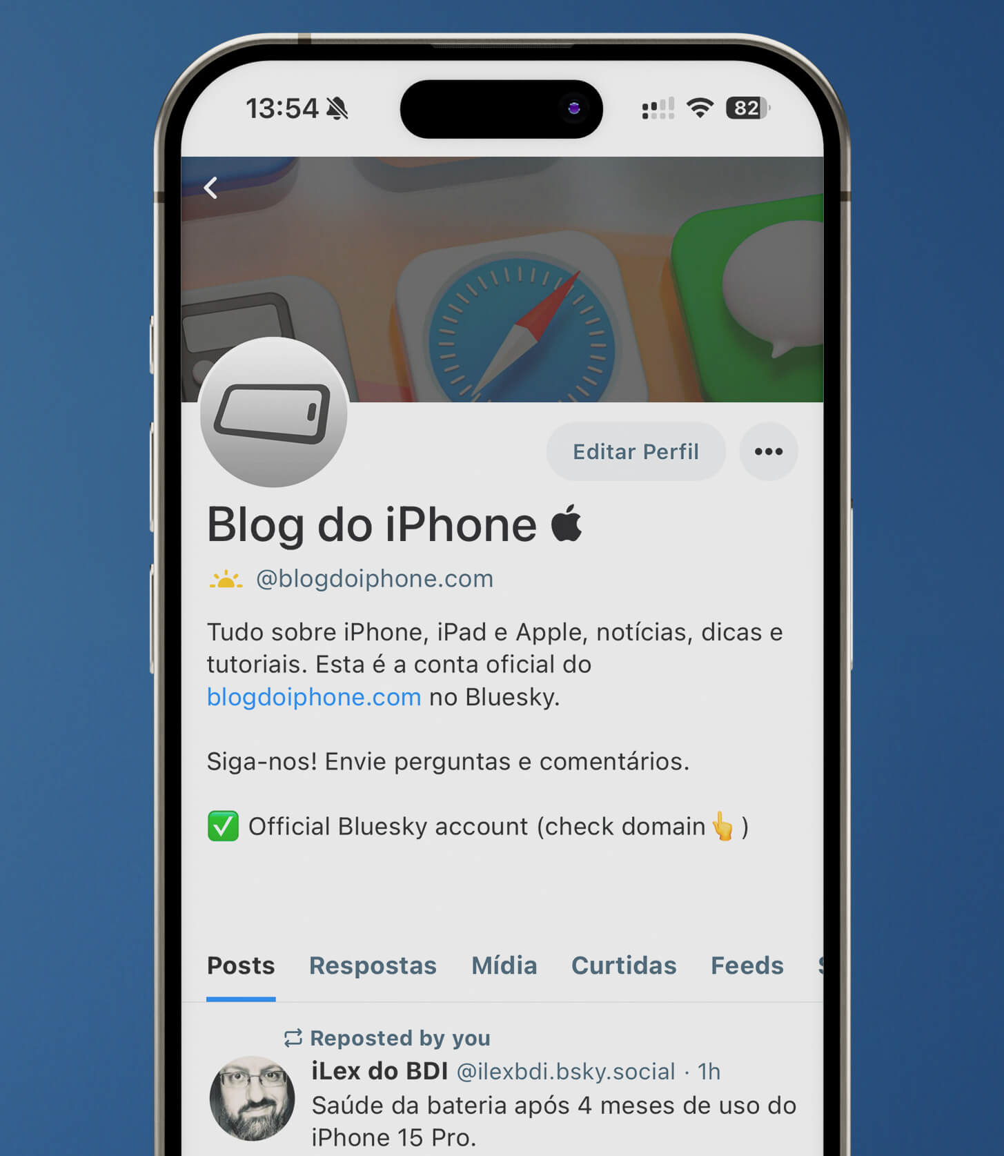 Bluesky Blog do iPhone perfil